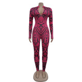 Women's printed long pants jumpsuit