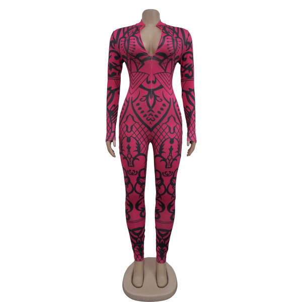 Women's printed long pants jumpsuit