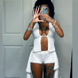 Low cut sleeveless hanging neck backless shorts set