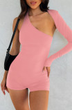 Sensible backless hanging neck single shoulder sleeve sports jumpsuit