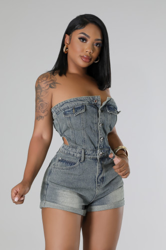 Strapless denim jumpsuit