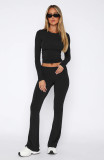 Long sleeved round neck pullover low waisted flared pants