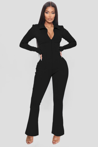 Pit stripe zipper sports jumpsuit