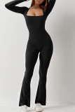 Long sleeved waistband, hip lifting square neck, slightly flared high elasticity jumpsuit