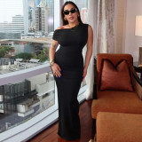 Slant neck pleated dress with temperament