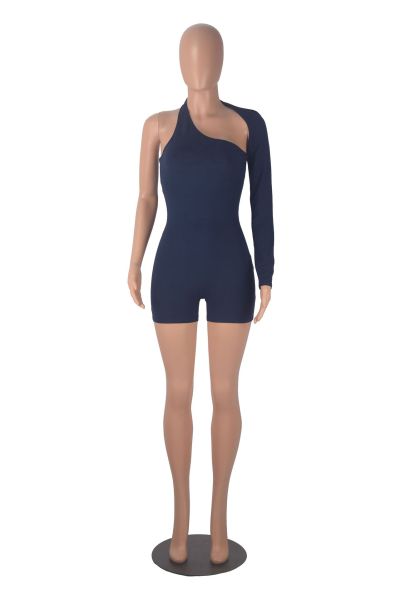 Sensible backless hanging neck single shoulder sleeve sports jumpsuit