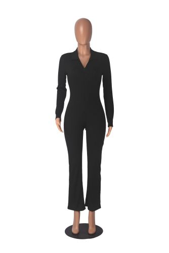 Pit stripe zipper sports jumpsuit