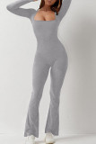 Long sleeved waistband, hip lifting square neck, slightly flared high elasticity jumpsuit