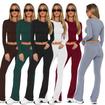 Long sleeved round neck pullover low waisted flared pants Long sleeved round neck pullover low waisted flared pants