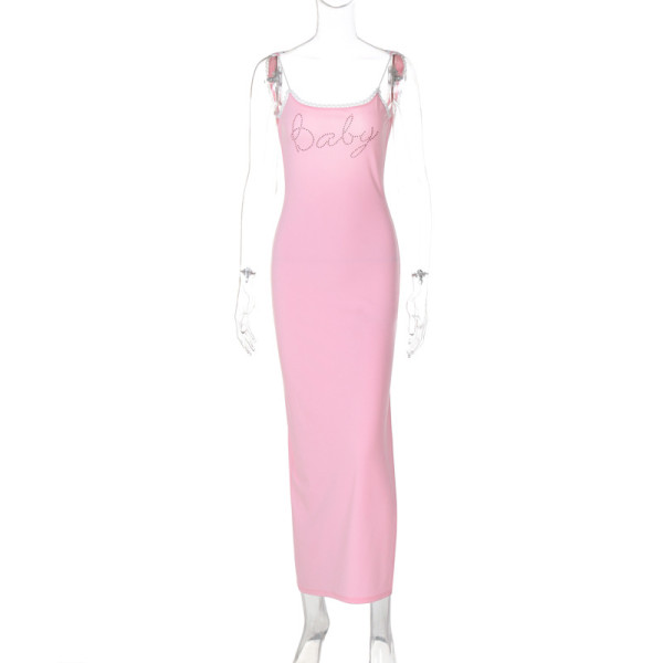 Hot stamping split suspender dress