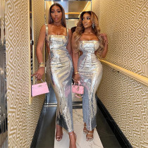 Hollow suspender sequin long dress Hollow suspender sequin long dress