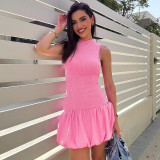 Back hollowed out patchwork pleated dress