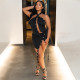 Hollow out sleeveless hanging neck high waisted dress