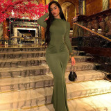Long sleeved pleated high waisted dress