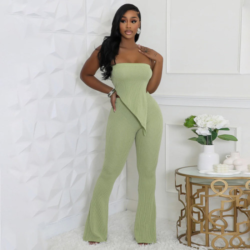 Irregular strapless high waisted pants set