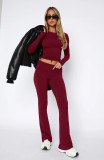 Long sleeved round neck pullover low waisted flared pants