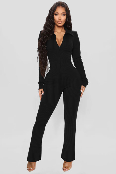 Pit stripe zipper sports jumpsuit