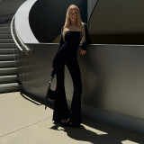 Square collar backless slightly flared tight jumpsuit