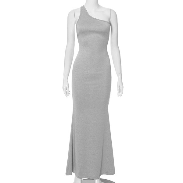 One shoulder sleeveless fish tail long dress