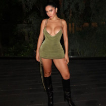 Drawstring Sleeveless Strap Swing Neck Short Dress