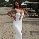 Strapless U-neck high waisted long dress