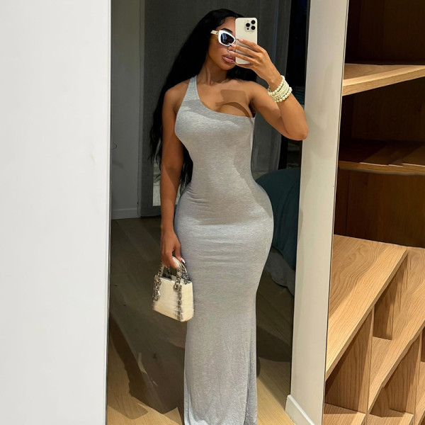 One shoulder sleeveless fish tail long dress