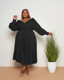 Women's plus size solid color pleated skirt