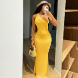 One shoulder sleeveless fish tail long dress