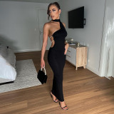 Single shoulder hanging neck backless temperament dress