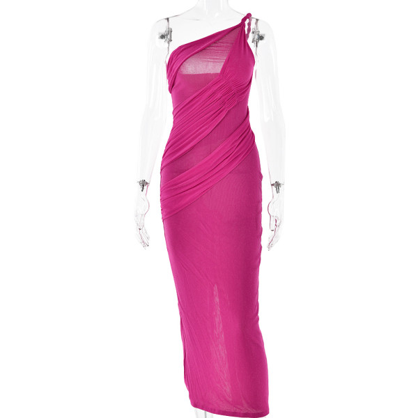 One shoulder sleeveless dress with backless skirt