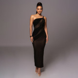 One shoulder sleeveless dress with backless skirt