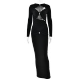 Hollow out round neck long sleeved dress