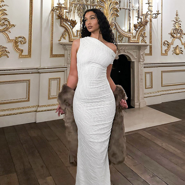 Sleeveless one shoulder two-piece dress