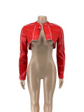 PU leather splicing line short jacket