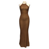 Knitted neck hanging sleeveless long skirt