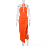 High slit hanging neck long skirt