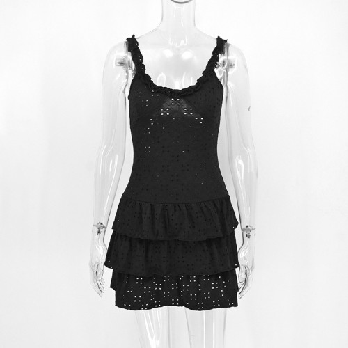 Perspective backless lace camisole dress