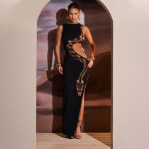 Sleeveless slit long skirt with hollowed out dress Sleeveless slit long skirt with hollowed out dress