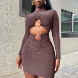 Tight loop long sleeved detail hollowed out dress