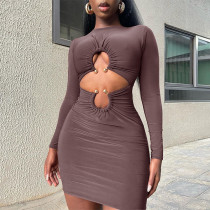 Tight loop long sleeved detail hollowed out dress