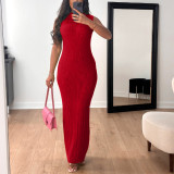 Knitted sleeveless round neck dress