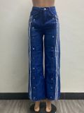 Wide leg loose denim straight leg pants