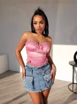 Slim fit elastic denim wrap skirt Slim fit elastic denim wrap skirt
