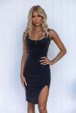 Short sleeved U-shaped camisole denim dress