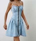 Splicing strap denim dress