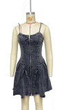 Splicing strap denim dress