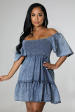 Hooded loose denim short sleeved dress