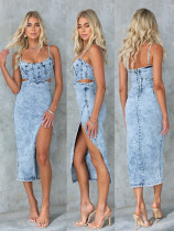 Strap made old denim dress