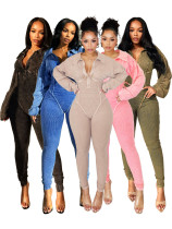 Deep V-tight long sleeved jumpsuit