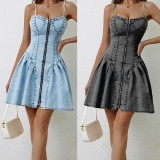 Splicing strap denim dress